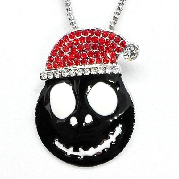 Black GHOST with Red Hat Halloween Pendant Necklace - Picture 1 of 1